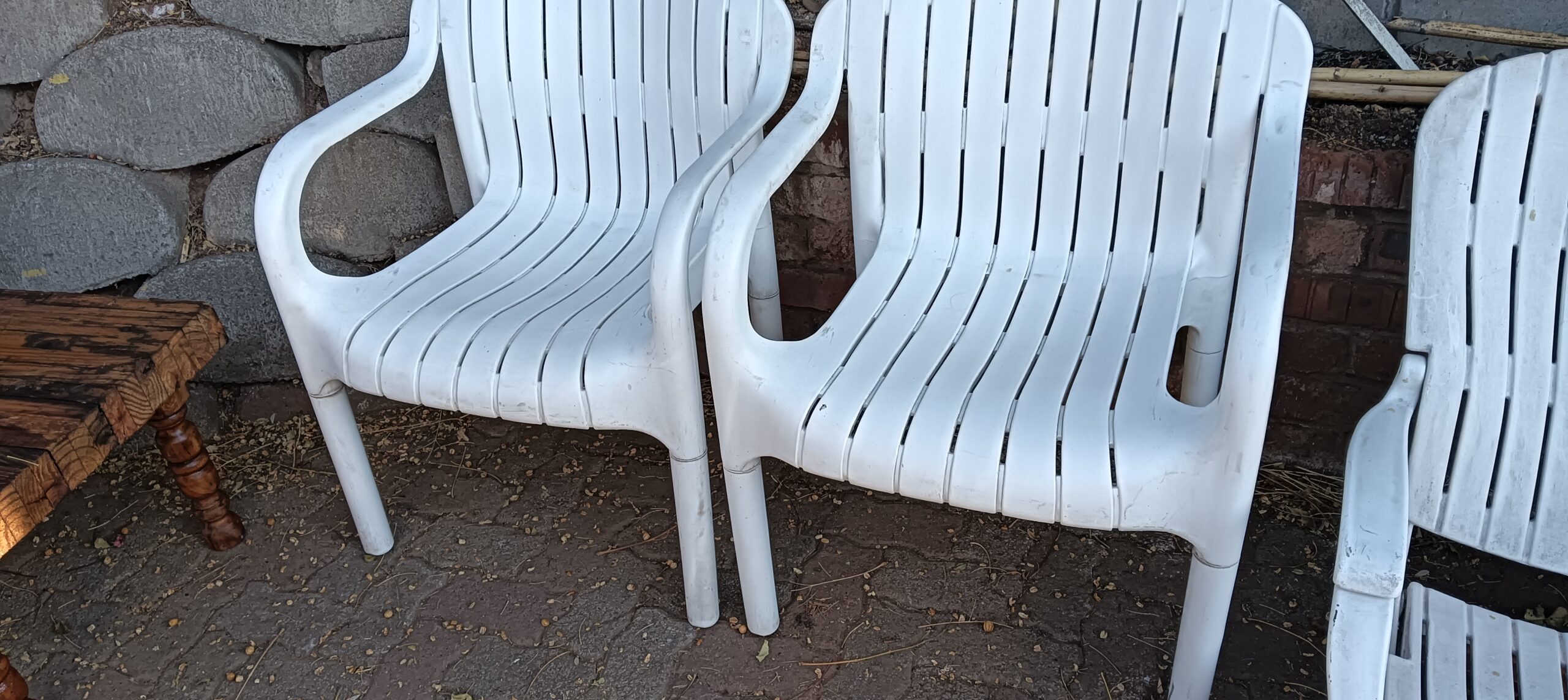 Pair of White Outdoor Chairs (2) — Used Garden Seating, Plastic-look