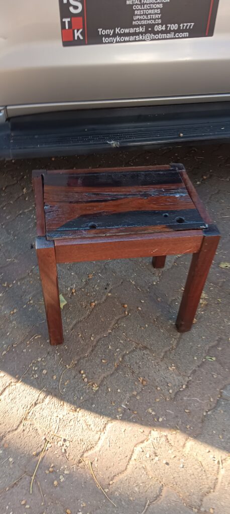 Small Rectangular Wooden Stool / Low Table with Slatted Top and Holes