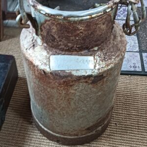 Heavily Corroded Vintage Metal Container with Handle and Engraved Plate