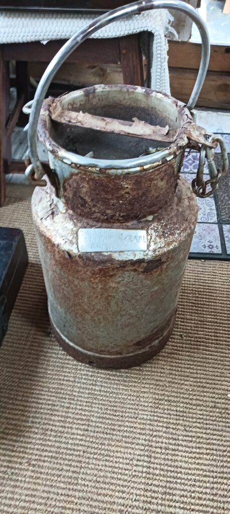 Heavily Corroded Vintage Metal Container with Handle and Engraved Plate