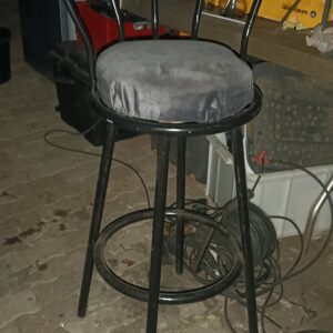 Metal-frame Bar Stool with Padded Grey Seat — Used, Cosmetic Wear