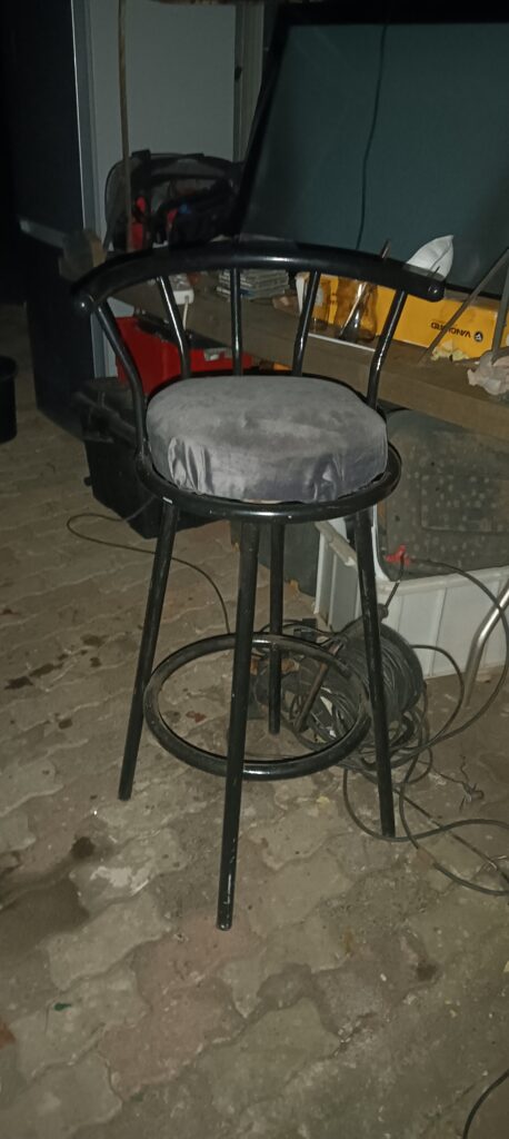 Metal-frame Bar Stool with Padded Grey Seat — Used, Cosmetic Wear