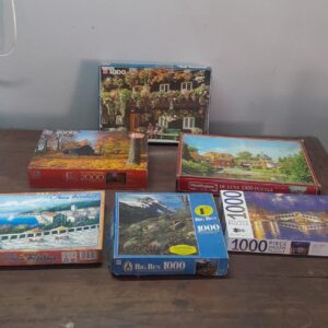 Lot of 6 Boxed Jigsaw Puzzles (1000–2000pc visible counts) — Mixed Brands