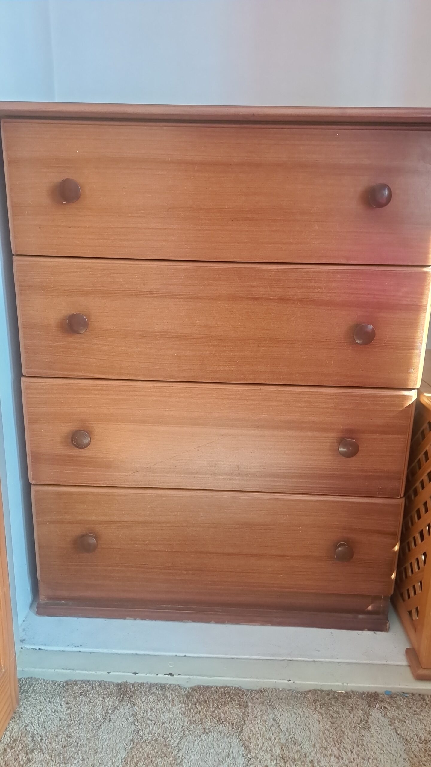 Brown Wooden Chest of Drawers — 4-Drawer, Good Cosmetic Condition