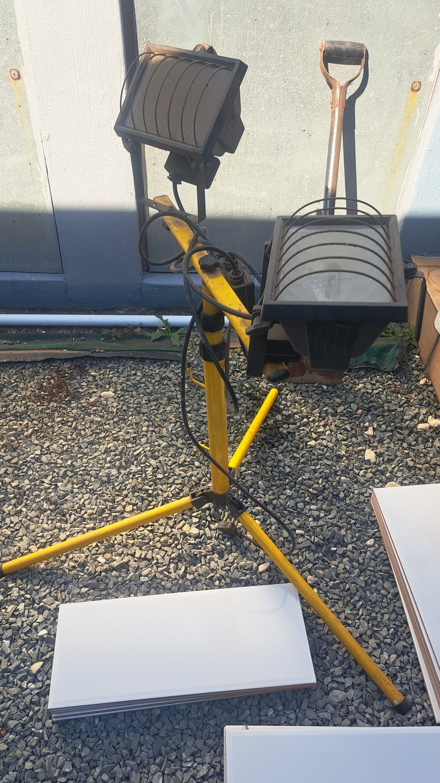 Yellow Tripod Work Light with Two Rectangular Heads — 1 Stand, 2 Heads