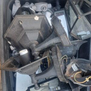 Mixed outdoor wall light fitting bundle — tub of assorted metal & glass fixtures