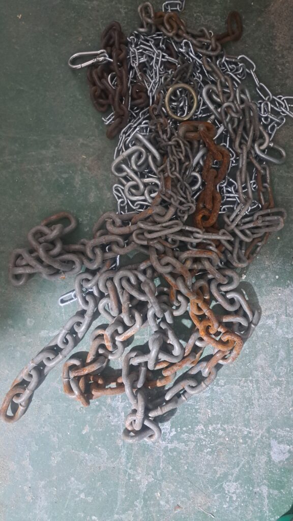 Lot of Mixed Metal Chains with Ring & Carabiner — Used, Some Surface Rust