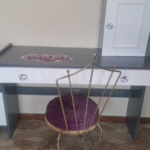 Painted Dressing Table with Attached Side Cupboard & Round Cushion Chair (2-piece)
