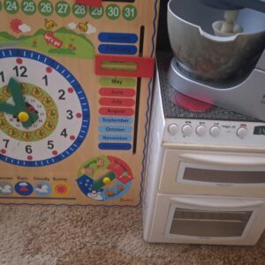 Mixed lot of used plush & toy play items incl. wooden clock & Kenwood toy mixer