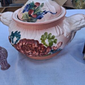 Decorative Lidded Floral Pot with Lid, Small Finial & Two-Drawer Wooden Box (3pcs)