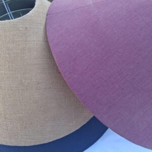 Bundle of 3 Cone Fabric Lamp Shades — Tan, Maroon, Dark Blue/Black