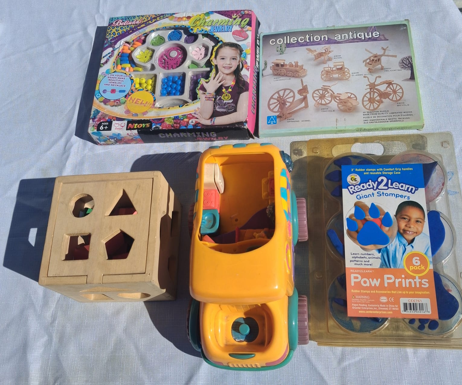 Lot of 5 Assorted Children’s Toys – Bead Kit, Stampers, Shape Sorter, Vehicle