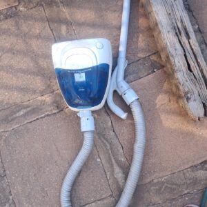 Canister Vacuum Cleaner with Hose and Plastic Wand — White & Blue