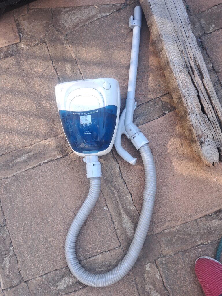 Canister Vacuum Cleaner with Hose and Plastic Wand — White & Blue