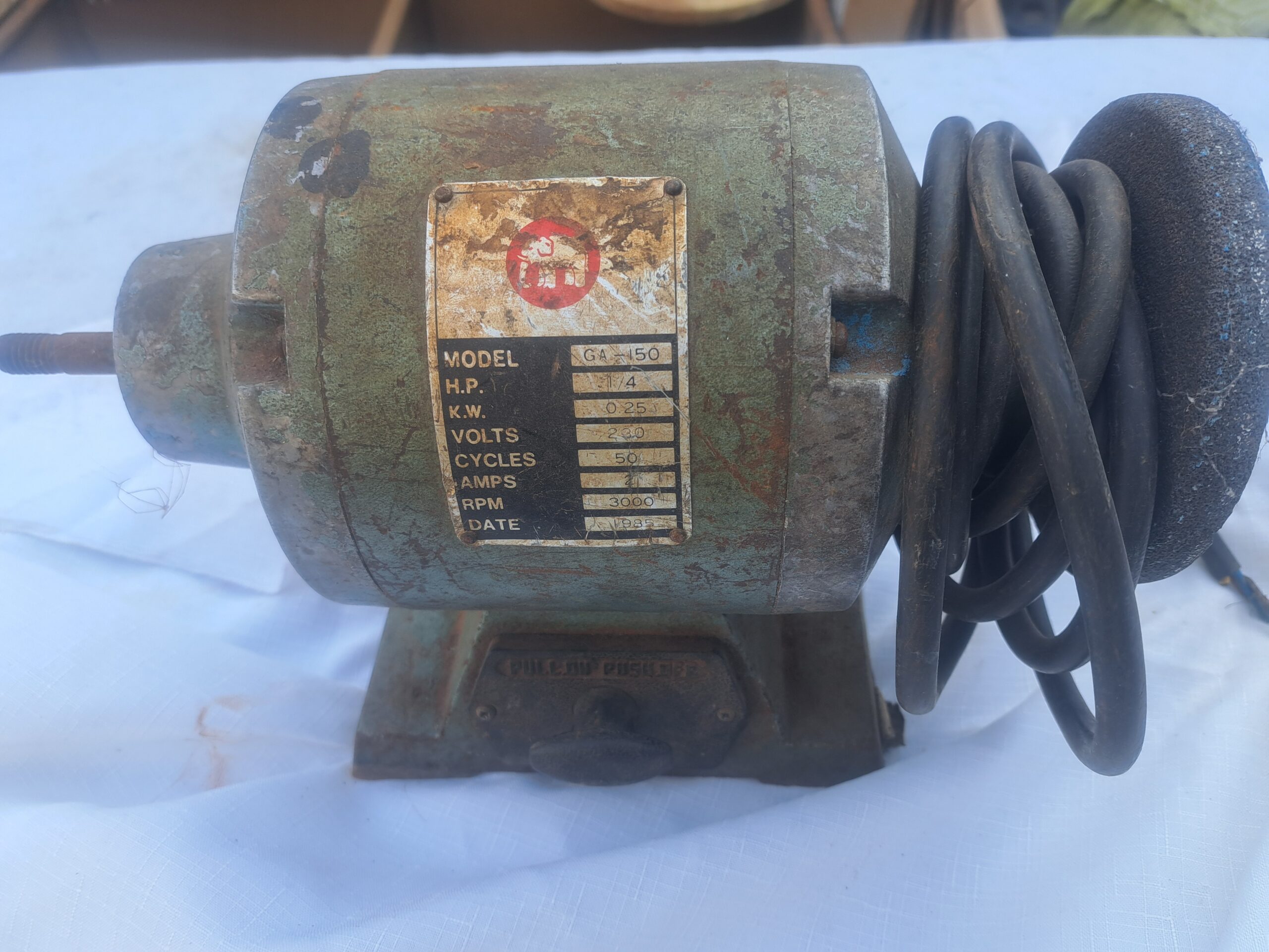 Bench-mounted Electric Motor GA-150 with Mounted Buffer Wheel