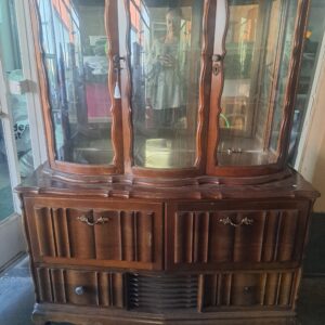 Large Two-Part Wooden Showcase / China Cabinet with Glass Display