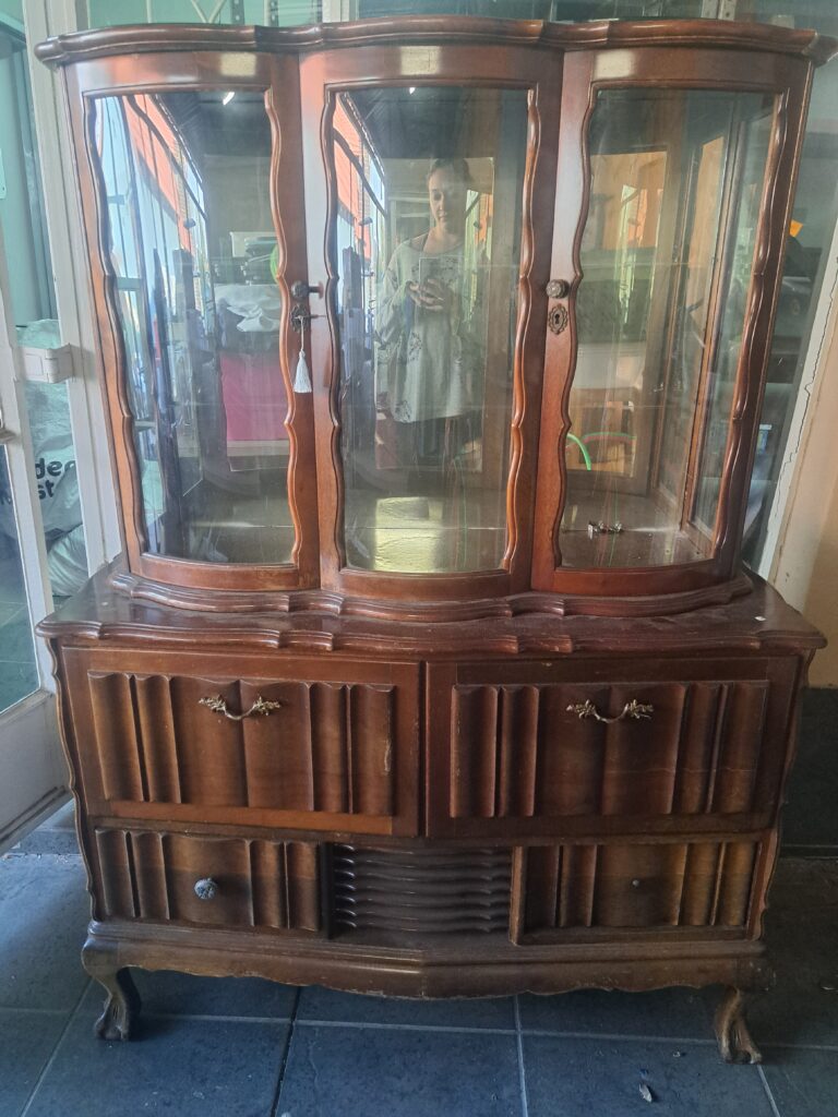 Large Two-Part Wooden Showcase / China Cabinet with Glass Display