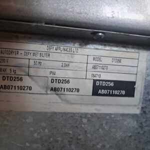 Defy DTD256 Clothes Dryer — single unit, metal finish, label visible