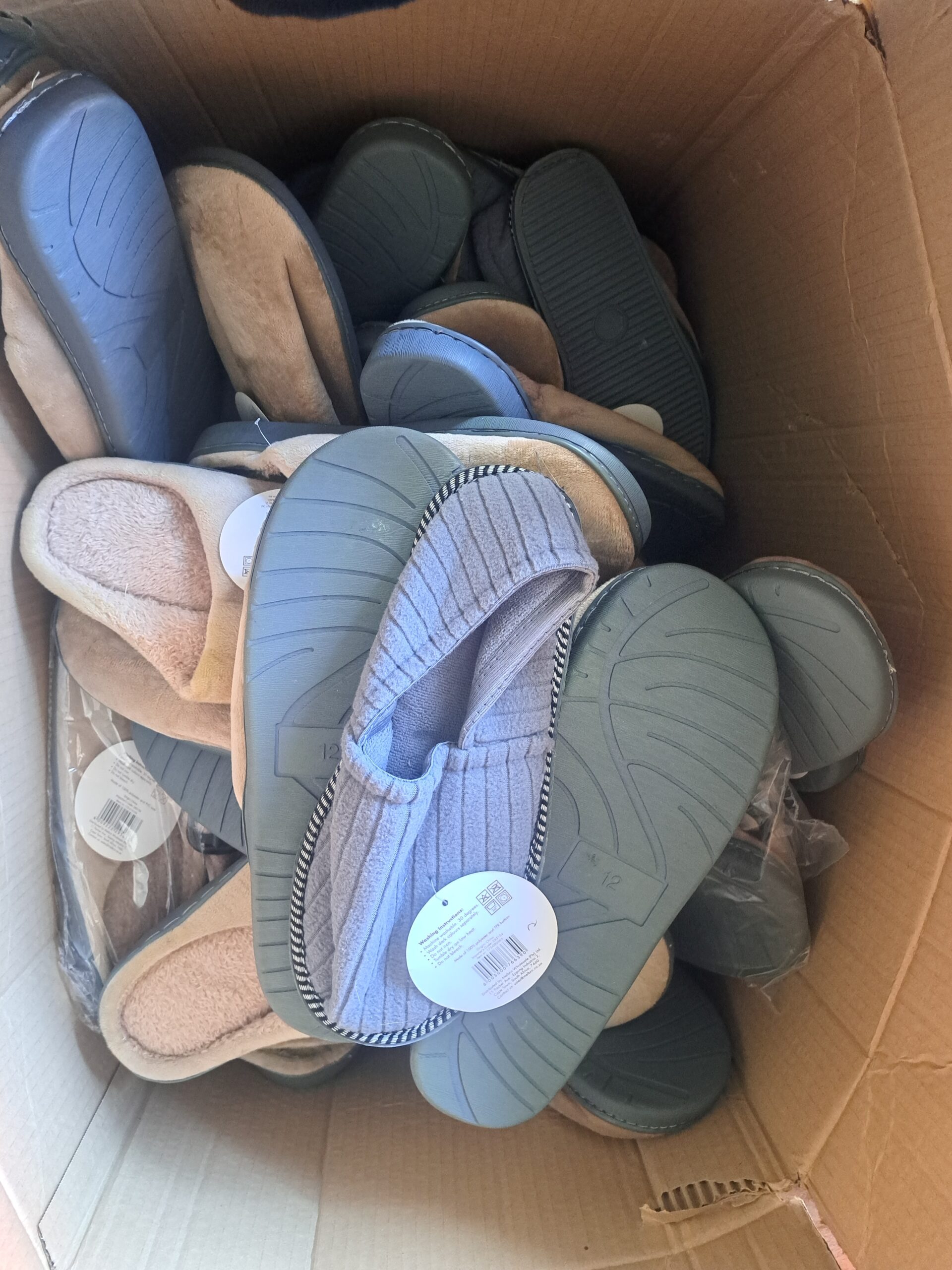 Bulk Lot of Approximately 12 New Beige/Tan & Grey Slippers with Tags