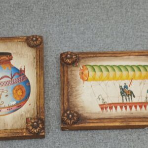 Pair of Framed Gilded Prints/Paintings on Wooden Block Signed De La Maria (17x13cm)