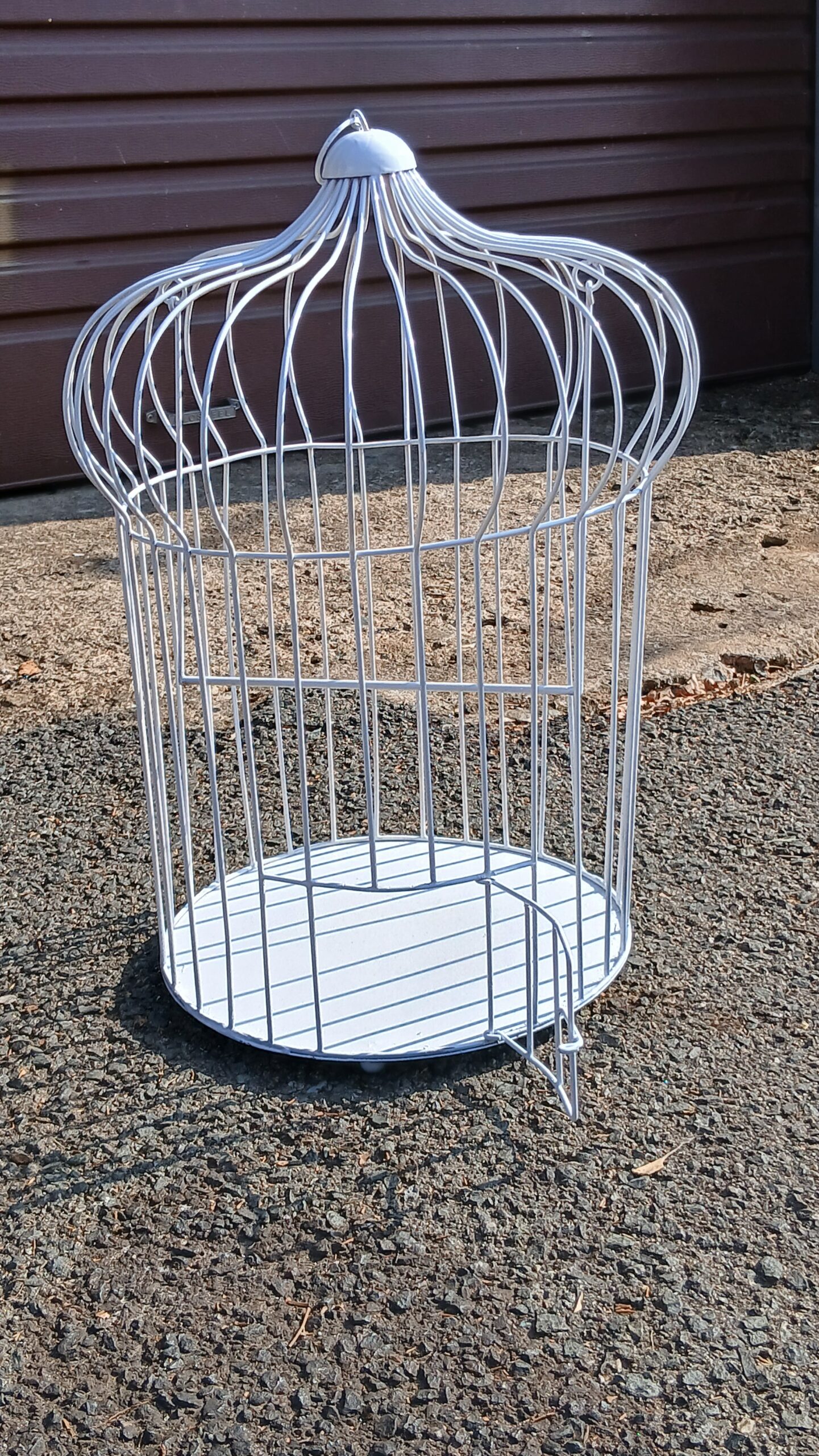 Decorative White Wire Bird Cage – 53cm x 40cm, Round Base, Top Hanging Loop