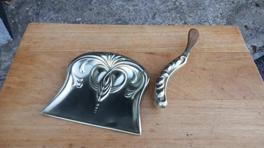 Vintage Brass Art Nouveau Decorative Crumb Brush & Pan Set