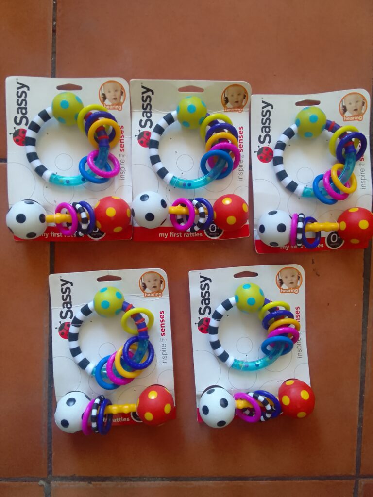 Lot of 5 Sassy Packaged Baby Rattles — Multicolour