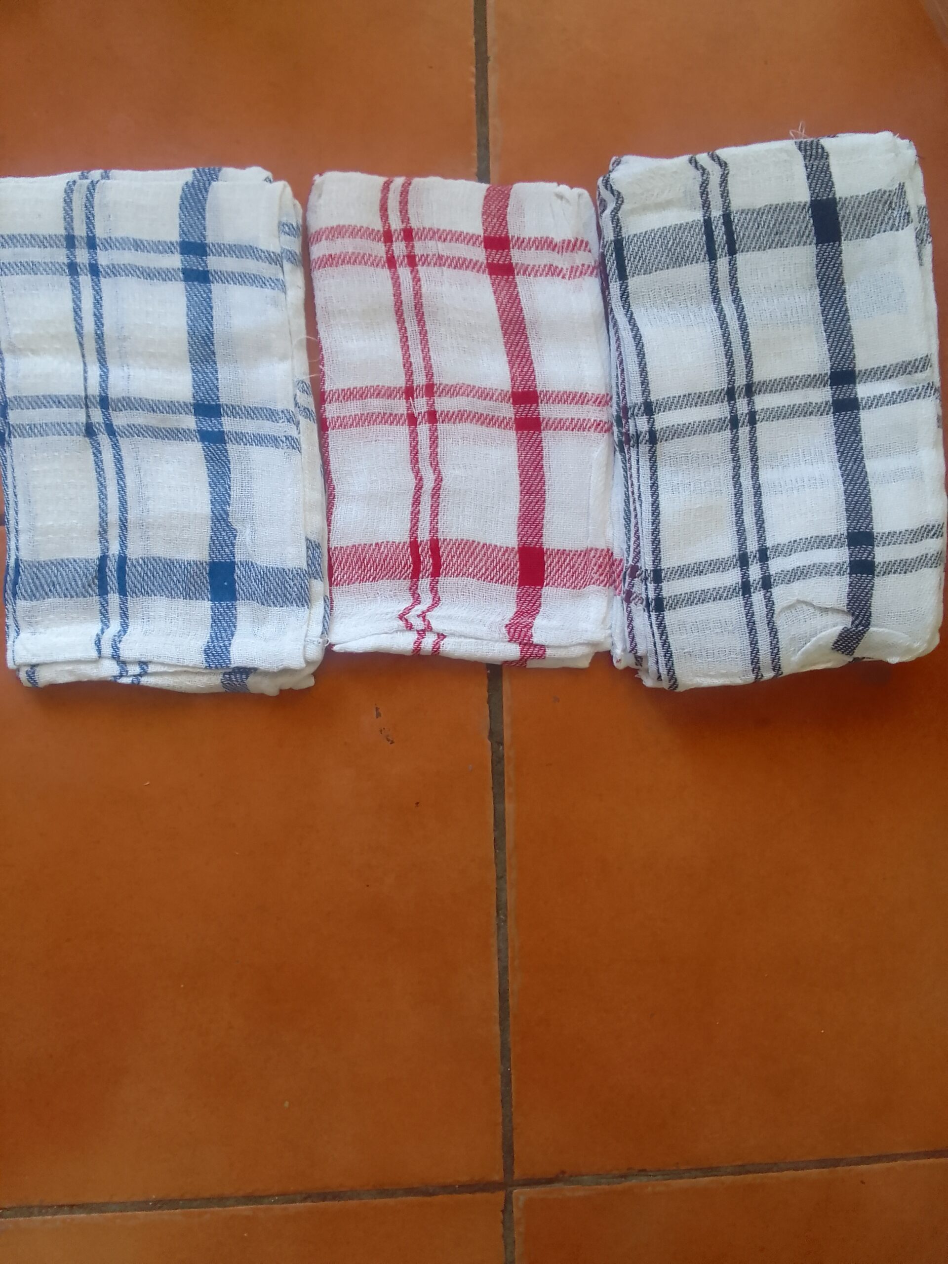 Lot of 10 Dish Cloths / Tea Towels — Mixed Stripes, White Base (Seller-claimed)