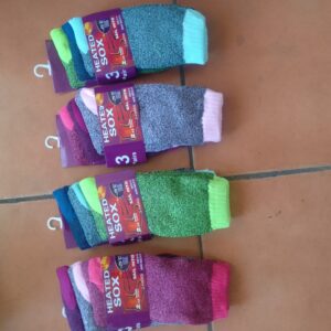 Lot of 12 Pairs - HEATED SOX, packaged (4 x 3-pair packs), multi-coloured