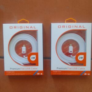Pair of Flat USB Charging Cables in Retail Packaging — 2 x 2m (White)