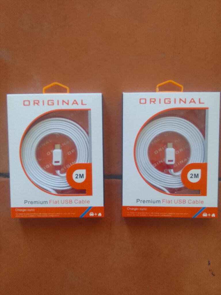 Pair of Flat USB Charging Cables in Retail Packaging — 2 x 2m (White)