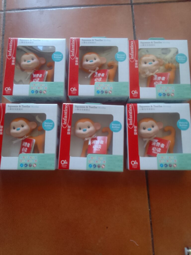 Lot of 6 Boxed Infantino Monkey Teether & Squeaker Baby Toys