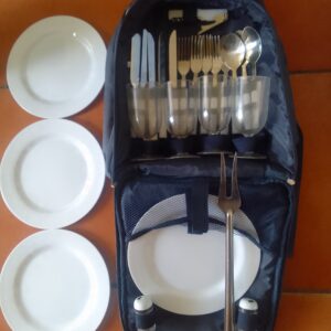 Navy Carrying Picnic Set with Plates, Cutlery, Cups & Accessories (1 set)