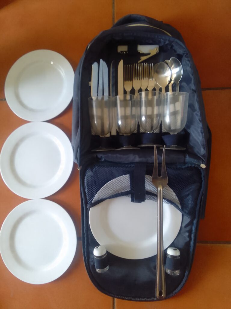 Navy Carrying Picnic Set with Plates, Cutlery, Cups & Accessories (1 set)