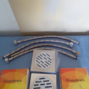 Lot of Floordrain Floor Drains with Braided Supply Hoses (New, boxed)