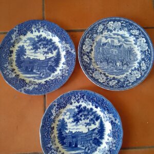 Set of 3 Blue & White Collectible Plates — Backstamp Shows  Made in England
