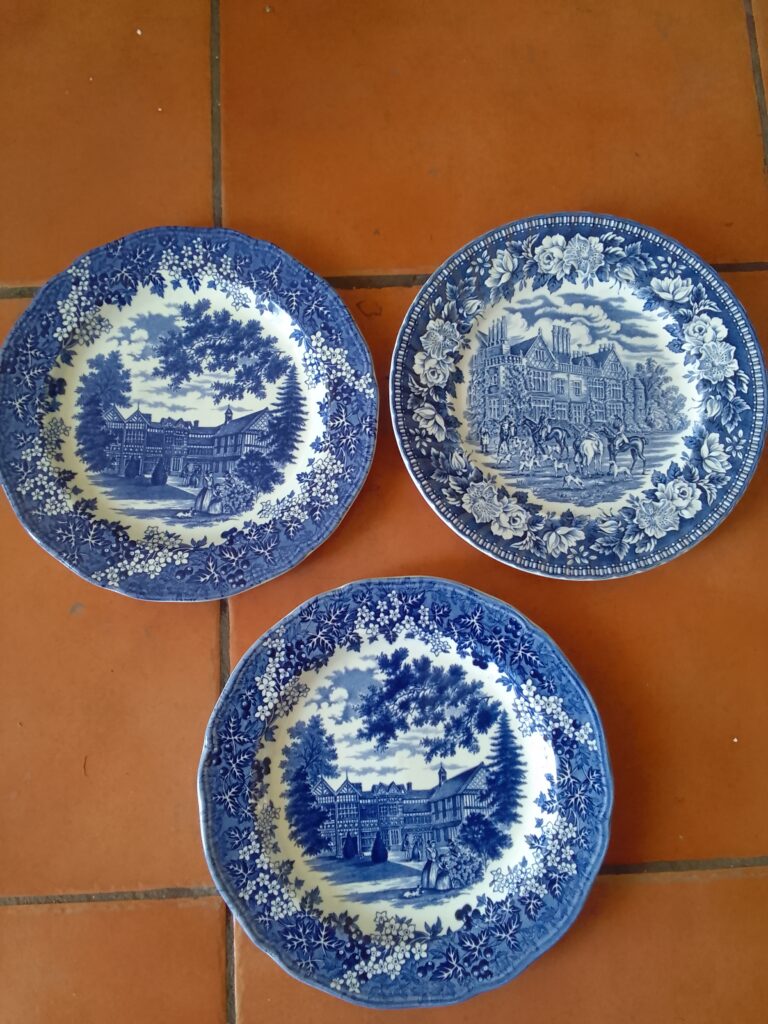 Set of 3 Blue & White Collectible Plates — Backstamp Shows  Made in England