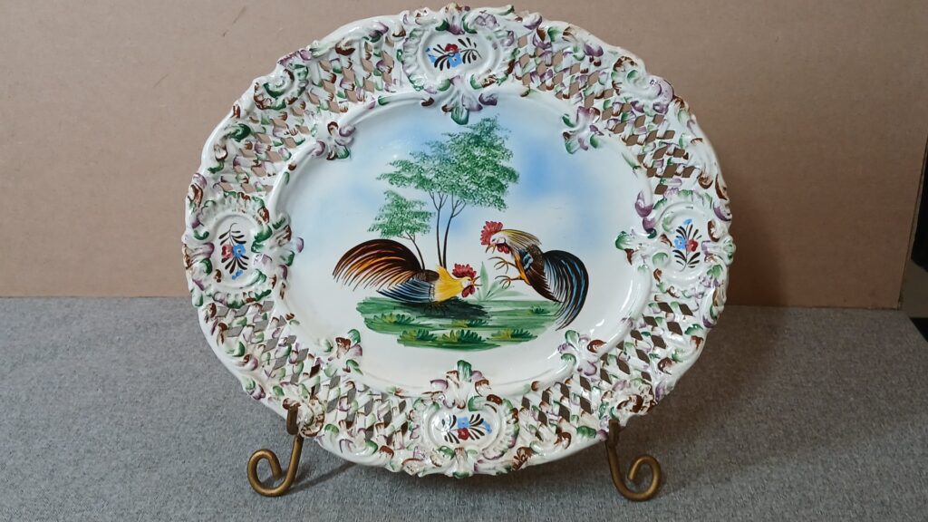 Large Hand-Painted Decorative Ceramic Plate with Rooster Motif, 36cm