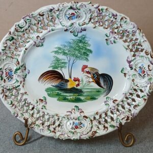 Large Hand-Painted Decorative Ceramic Plate with Rooster Motif, 36cm