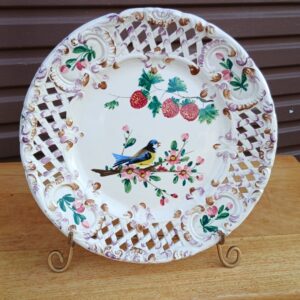 Decorative Italian Hand-Painted Ceramic Plate with Pierced Rim – 35cm, Marked 'ITALY'