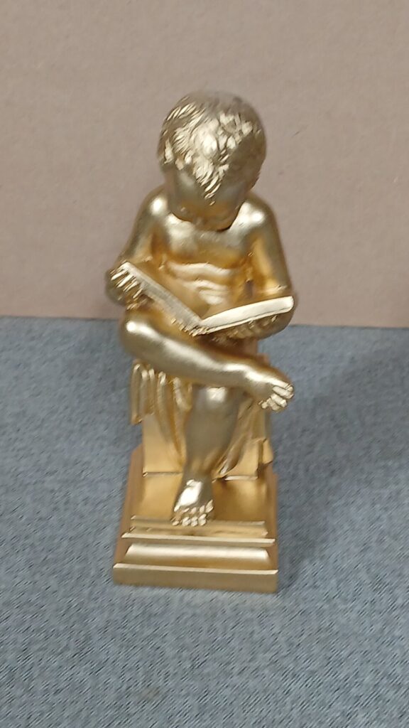 Gilt Resin Figure of Child Reading, Signed G. Ruggeri – 19cm