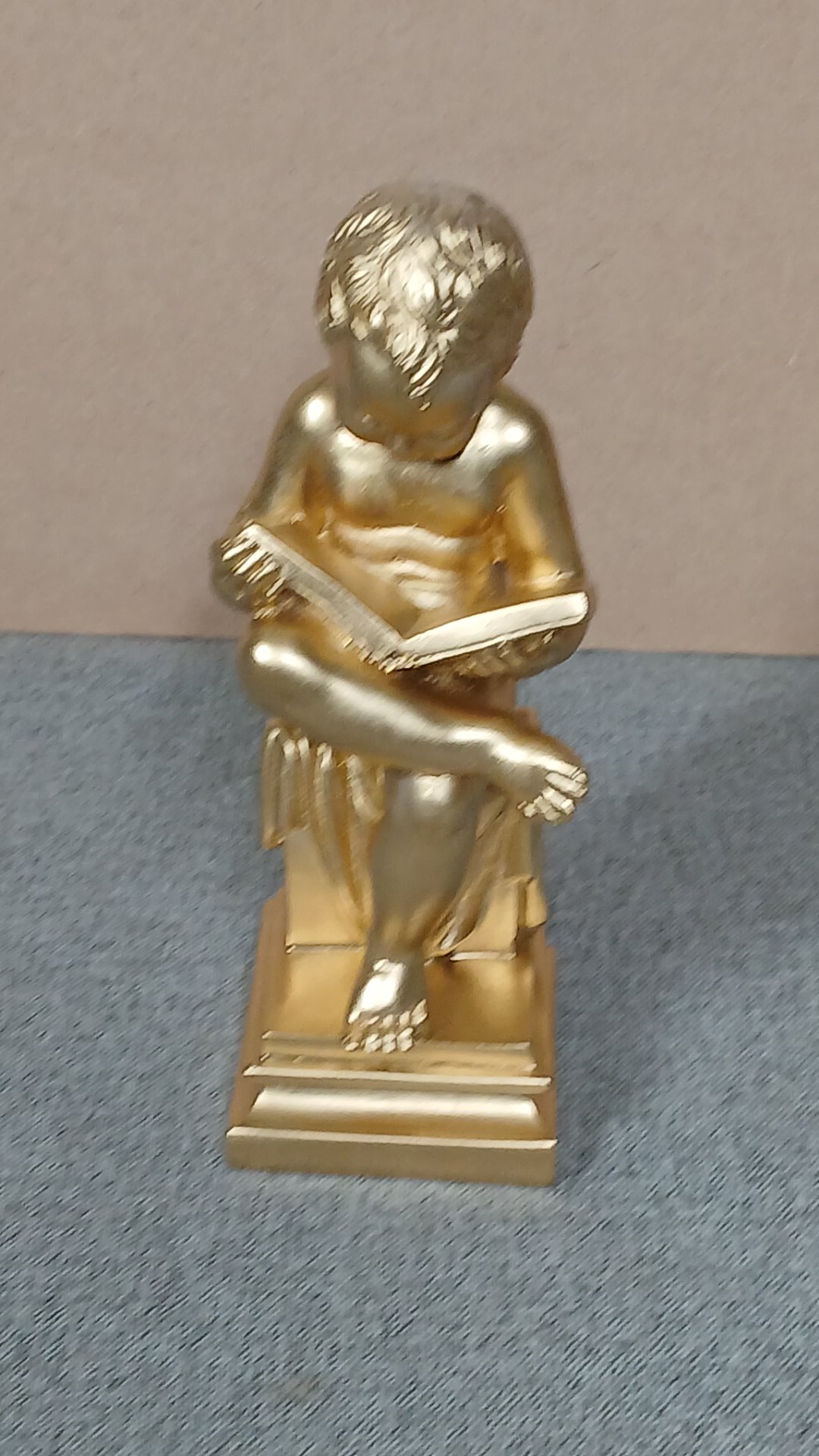 Gilt Resin Figure of Child Reading, Signed G. Ruggeri – 19cm