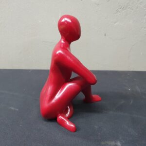 Red Abstract Seated Human Figurine, Decorative Sculpture, c.20cm