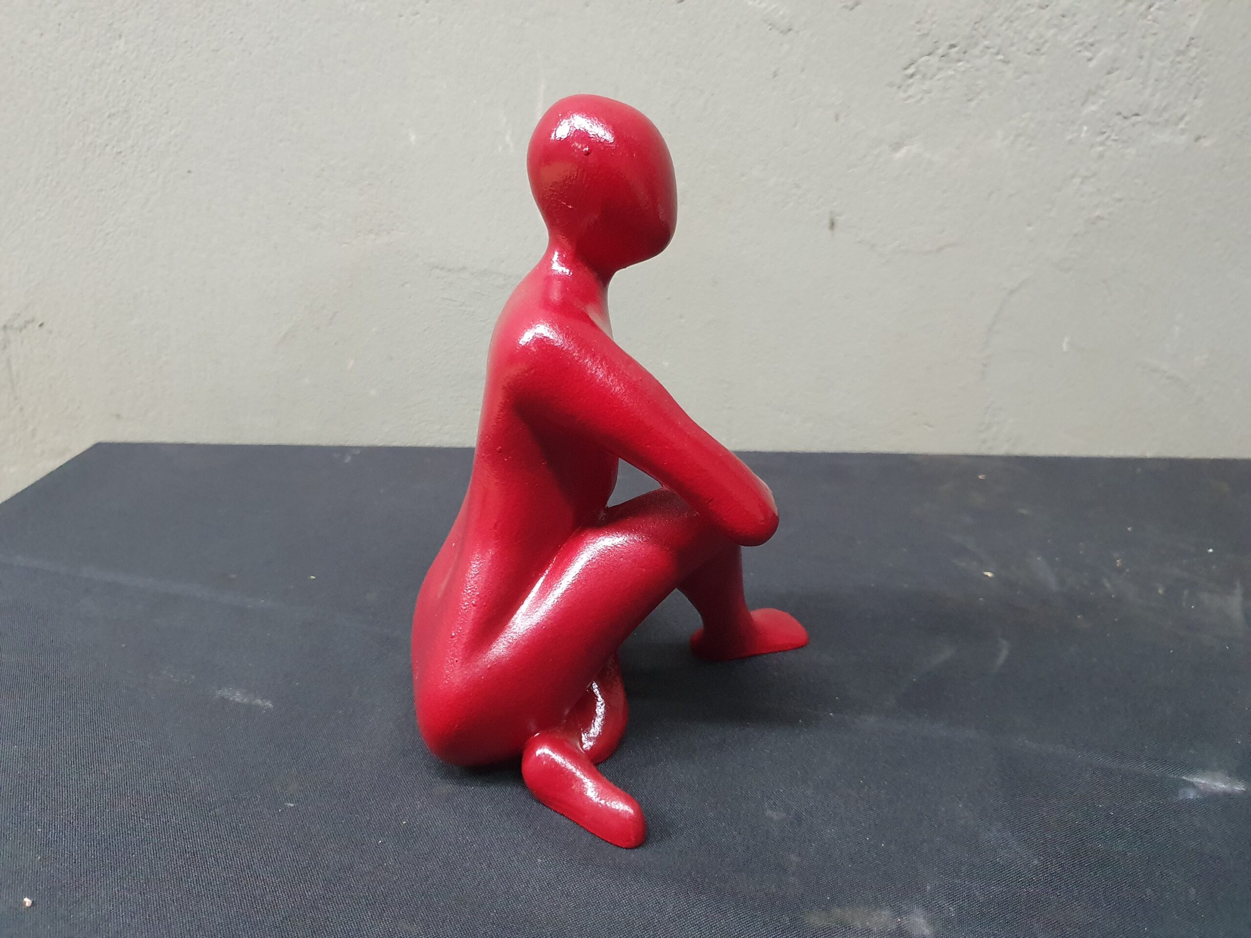 Red Abstract Seated Human Figurine, Decorative Sculpture, c.20cm