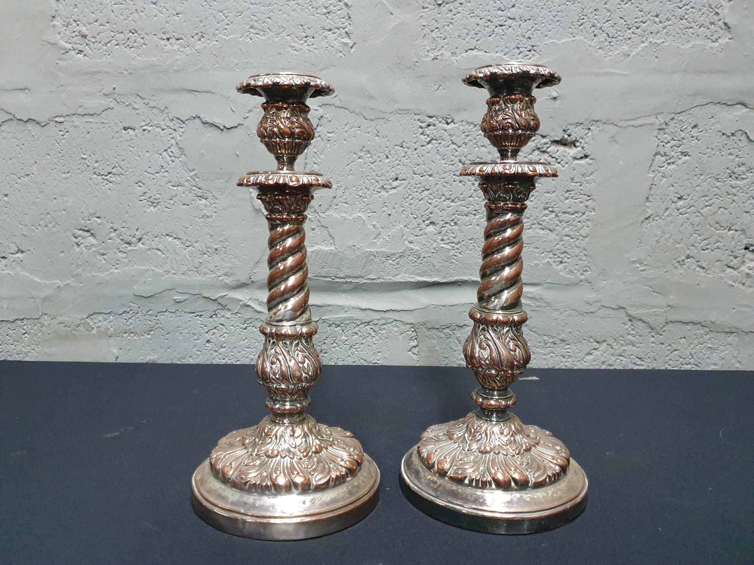 Pair of Ornate Plated Metal Candlesticks (51 cm) — Decorative Set of 2