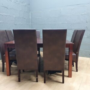 Square Dining Table with 6 Upholstered Chairs — Used Set, Visible Wear & Repairs Needed