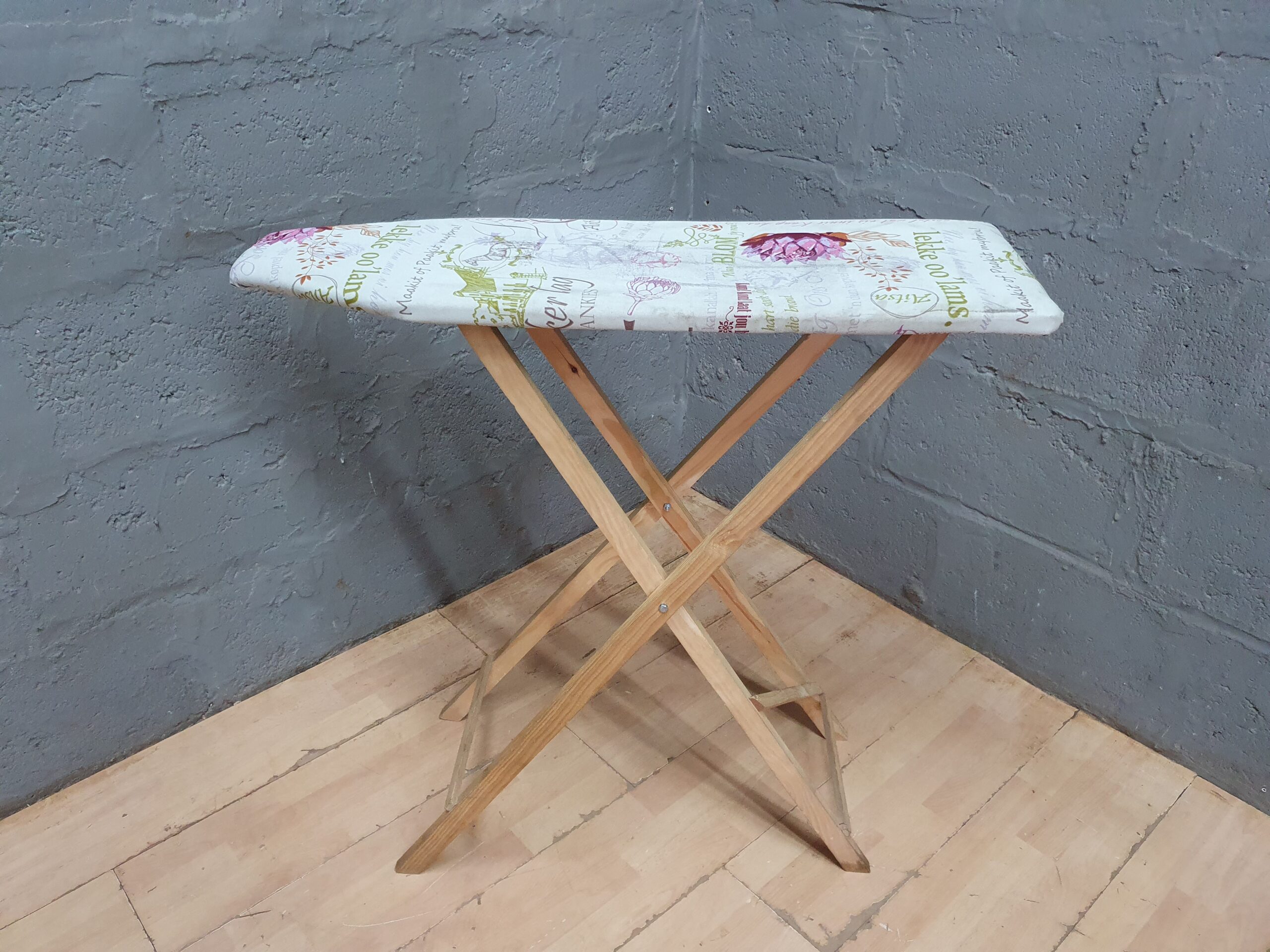 Folding Wooden Ironing Board with Printed Fabric Cover