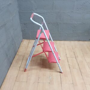 Folding 3-Step Step Stool / Ladder — White Frame, Pink Steps (Used)
