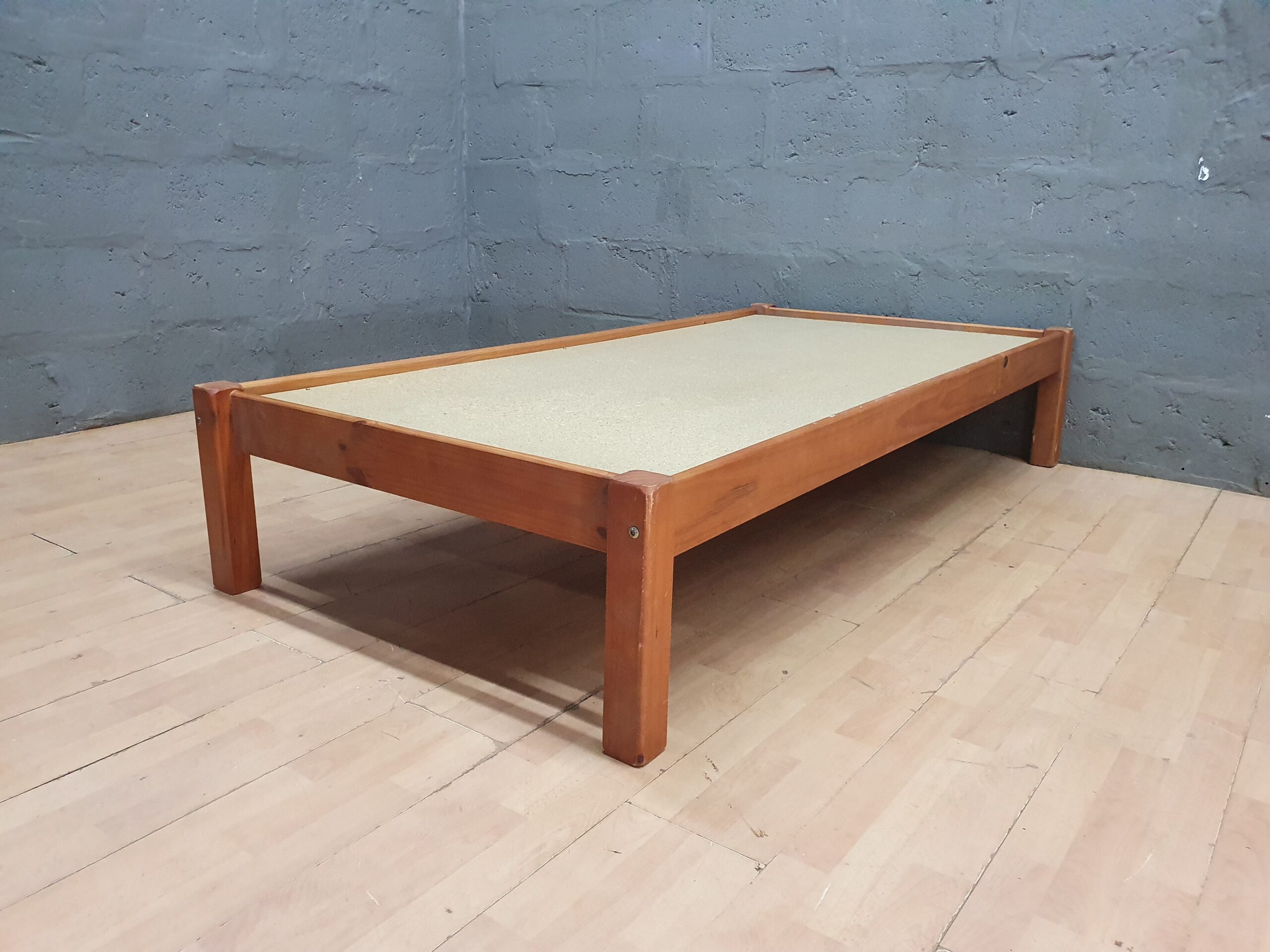 Single Wooden Bed Frame (No Mattress) – Light Brown, Low Profile