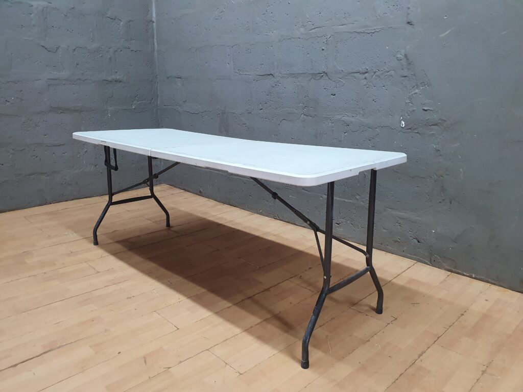 Foldable 180cm x 70cm White-Top Folding Table with Metal Legs (Totally HOME)